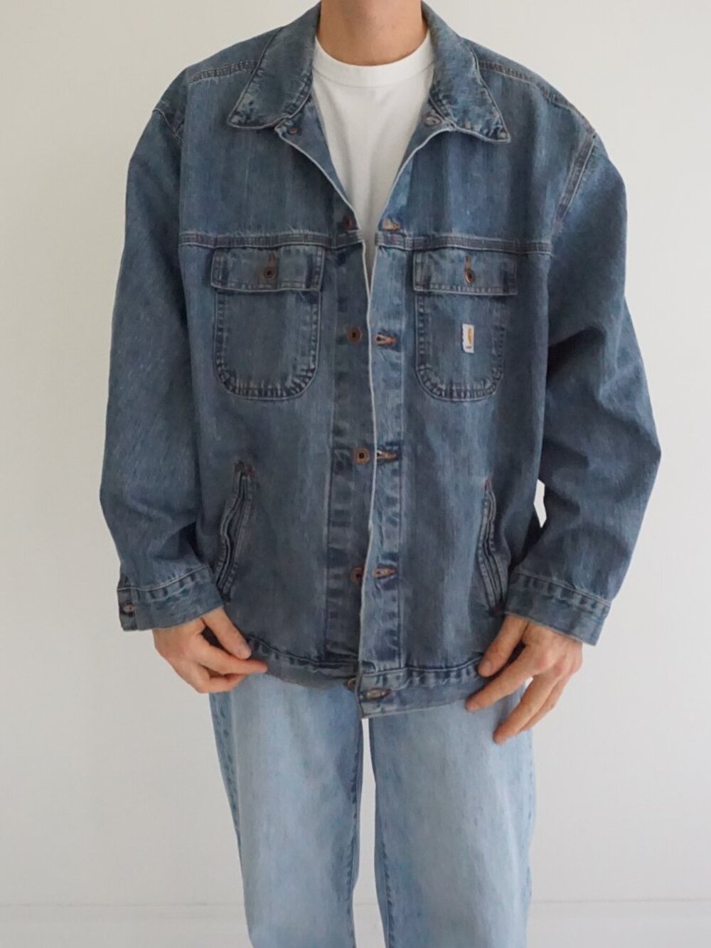 Carhartt Medium Blue Faded Wash Classic Workwear Utility Cotton Denim Jacket 3XL